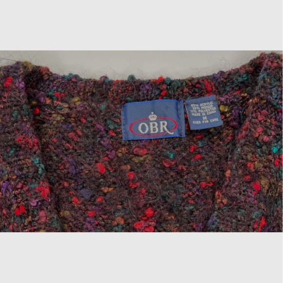 OBR women's dark maroon sweater cardigan mohair blend knit v-neck multicolor M - Picture 3 of 9